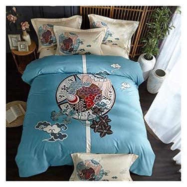 Imagem de Jogo de cama com 4 peças, capa de colcha, algodão, natural, ecológico, absorvente de umidade, macio 100% (estilo 3 200 * 230 cm)