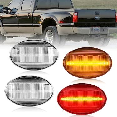 Imagem de POPMOTORZ 4 peças de luz de LED de marcador lateral para para-choque lateral traseira conjunto de lâmpada compatível com Ford F350 F450 F550 Super Duty1999-2010 dianteiro/traseiro roda dupla LED conjunto de lâmpada de marcador lateral lente transparente