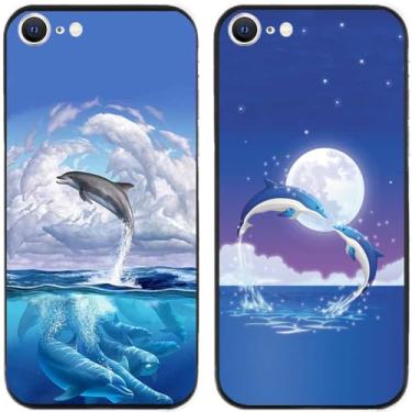 Imagem de 2 peças de capa de telefone traseira de silicone em gel TPU impresso golfinhos para Apple iPhone todas as séries (iPhone 7 / iPhone 8)
