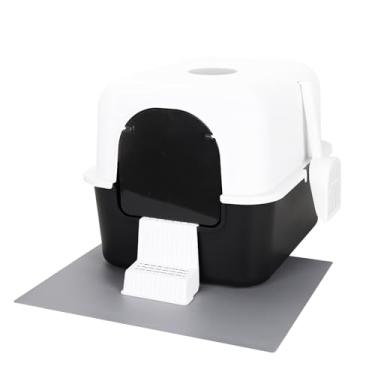 Imagem de Sfozstra Caixa de areia para gatos com tampa, caixa de areia de urina totalmente fechada à prova de respingos e vazamentos, caixa de areia de gato de borda alta e inodora, fácil de instalar e limpar (branco novo)