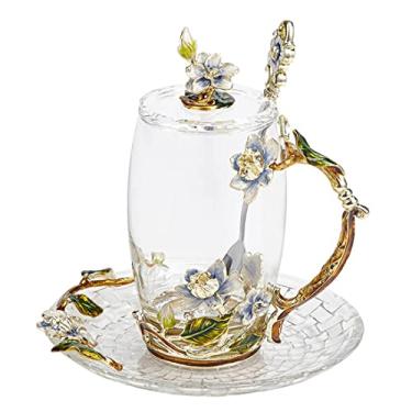 Imagem de LANTREE Xícaras de chá exclusivas, presente de dia das mães, esmaltes, flor, vidro, caneca de café com colher, copos de jasmim, e Natal para mulheres 340 g