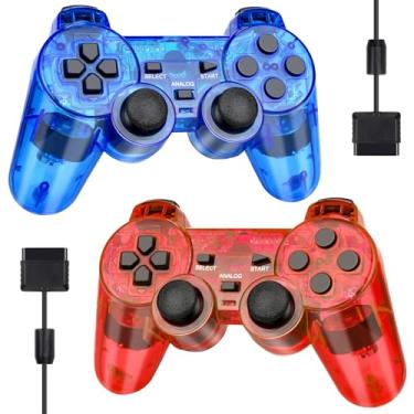 Imagem de Doueuain Wired Controller for PS2, 2 Pack Gamepad Remote Double Shock Compatible with Play station 2, with 1.8M Cable（Clear Red and Clear Blue）