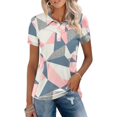 Imagem de TFSDOD Camisas de golfe femininas gola manga curta camiseta leve com absorção de umidade polo casual 3 botões roupas de golfe, Rosa floral, G