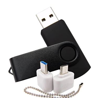Imagem de Pen Drive USB de capacidade mini pen drives com 1 OTG (micro USB) e 1 adaptador tipo C (USB-C) para celular (preto 512 MB)