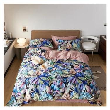 Imagem de Jogo de cama com estampa de folhas rústicas de algodão queen size king size lençol e capa de edredom (6 200 x 220 cm)