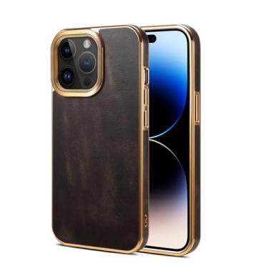 Imagem de Capa de telefone de couro com moldura revestida oleada para iPhone 12 13 14 15 Pro Max 15Plus Capa macia de proteção de lente galvanizada, preta, para iPhone 15 Plus