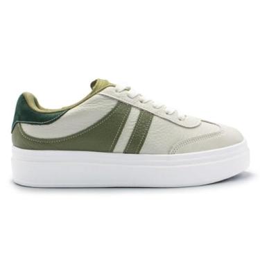 Imagem de Tênis Usaflex Feminino Em Couro Salto Plataforma Casual Off White Al1004004 34