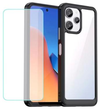 Imagem de Wanyuexes Capa para Redmi 12/Redmi Note 12R/Poco M6 Pro/Redmi 12R Capa com protetor de tela de vidro temperado, parte traseira de policarbonato rígido transparente e capa protetora de TPU macio para