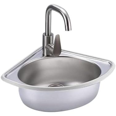 Imagem de Unidade de pia de cozinha pequena com escorredor de pia de canto de aço inoxidável com acabamento fosco montado na parede, espesso e refinado durável para bar doméstico, trailer, trailer, ca