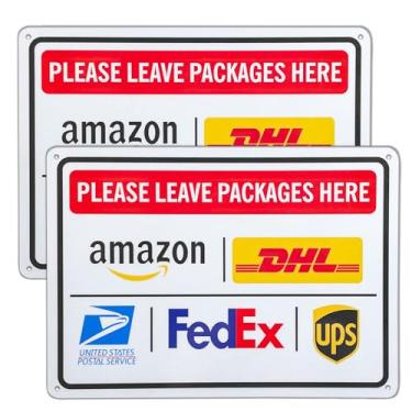Imagem de FIEXRNJ Entrega do pacote, instruções de entrega para placa FedEx Amazon UPS USPS DHL, pacote com 2, placa de alumínio livre de ferrugem de 25,4 cm x 17,8 cm
