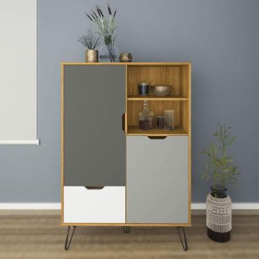 Imagem de Aparador Bar Carvalho/Grafite/Branco/Prata 2 Portas 1 Gaveta