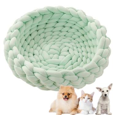 Imagem de Cama de cachorro, cama de gato de algodão de malha redonda, lavável, cama de gato para animais de estimação, cesta de cachorro grossa, ortopédica, ninho de cachorro de malha grossa(Green 3,23")