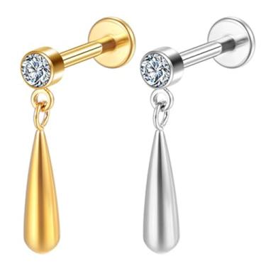 Imagem de LOMISS Brinco Piercing Helix Conch Tragus Labret Titânio Pvd Ponto De Luz Com Pingente 1.2x8 (Dourado)