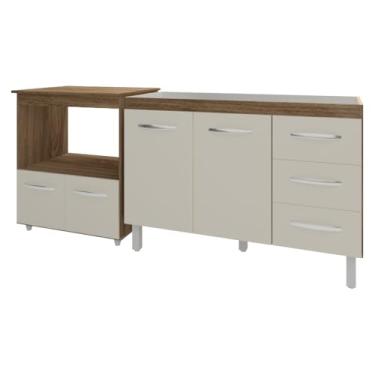 Imagem de Mobília Decor, Balcão Armário Cozinha Gabinete de Pia 120 cm Bruna e Balcão para Microondas e Forno Elétrico Amanda Savana Off White