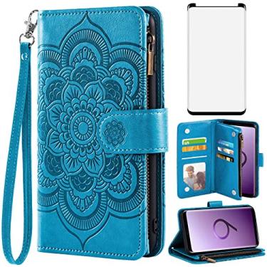 Imagem de Asuwish Capa carteira compatível com Samsung Galaxy S9 e protetor de tela de vidro temperado flor couro flip porta-cartão suporte acessórios celular capa para celular para Glaxay S 9 Edge 9S GS9