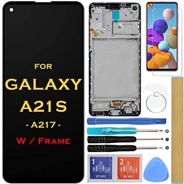 Imagem de HLTECH Tela de substituição LCD Touch Digitalizador Montagem com moldura para Samsung Galaxy A21S 2020 A217 SM-A217F/DS SM-A217M/DS SM-A217F/DSN 6,5" (preto com moldura)
