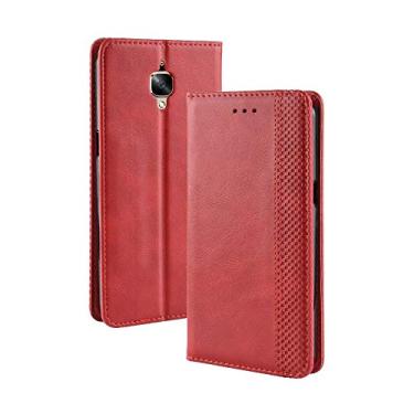Imagem de Capa para OnePlus 3/3T, carteira de couro com suporte flip para OnePlus 3/3T, capa magnética retrô para celular, capa carteira com compartimentos para cartões