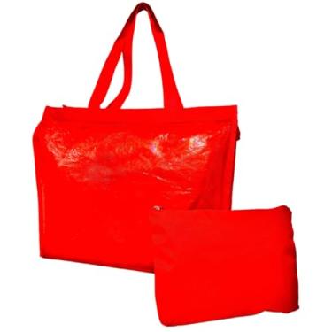 Imagem de Kit Bolsa De Praia Vermelha Feminina Com Necessaire Piscina Verão Viagem Sacola