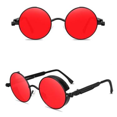 Imagem de JRLLFD Vintage steampunk vermelho óculos de sol masculino redondo punk liga metal quadro retro óculos de sol feminino estilo gótico tons, 5, um tamanho