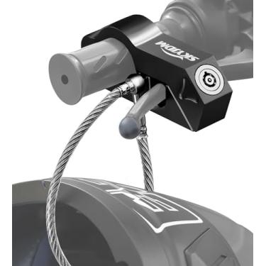 Imagem de SKYJDM Combo de trava de motocicleta – capacete e freio antifurto para todas as motocicletas, bicicletas, quadriciclos, scooters com diâmetros de guidão de 3 a 4 cm (preto)