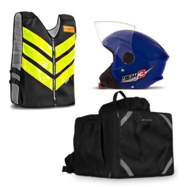 Imagem de Kit Motoboy Mochila Térmica + Capacete New Liberty 3 + Colete Refletiv