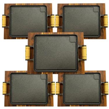 Imagem de Kit 5 Tábuas de Madeira Com Chapa Ferro Fundido 28x24 cm Para Porção -