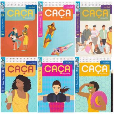 Imagem de Kit 6 Livros Coquetel Coletânea Caça Palavras 144 Páginas Brancas Níve