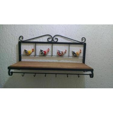 Imagem de Prateleira cozinha Ferro Galinhas madeira 60 cm largura - Shoppingnet