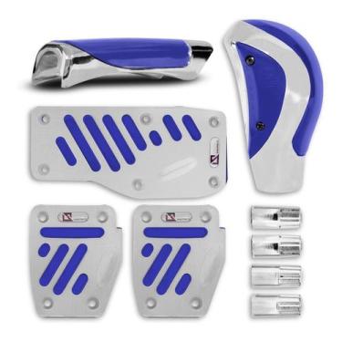 Imagem de Jogo Pedaleira Cambio Manopla Freio Mão Pino Pneu Cromado Azul - Shekp