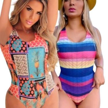 Imagem de Kit 2 Biquini Maio Feminino Praia Moda Body Abacax Arco Iris - Dioper 