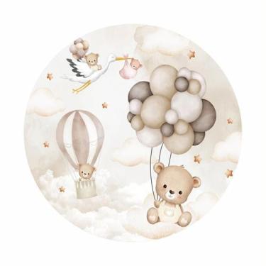 Imagem de Painel de Tecido Sublimado Redondo Ursinho Aquarela Balões Estrelas c/