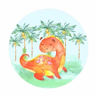 Imagem de Painel de Tecido Sublimado Dino Laranja Cute Feliz coqueiros - Fabrika