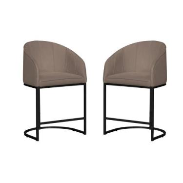 Imagem de Kit 02 Poltronas Banqueta Estofada Mia Suede Base Metal Preta - Estopa