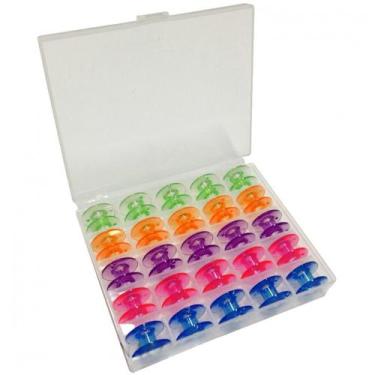 Imagem de Caixa Organizador Box Estojo Plástico com 25 Bobinas Baixas Coloridas 