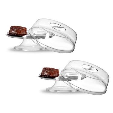 Imagem de 2 Boleira Com Pé E Tampa Gourmet Bolo Doces Acrílico Cristal - 3T