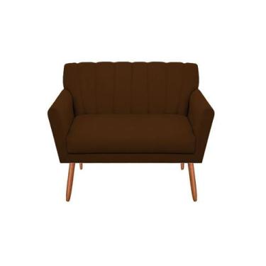 Imagem de Namoradeira Decorativa Cecília Suede Marrom 2 Lugares Pés Madeira Ms D