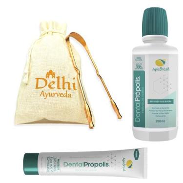 Imagem de Kit Higiene Bucal Raspador de Língua Creme Dental Enxaguante - Delhi