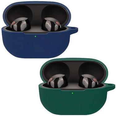 Imagem de Accdeny Capa de fone de ouvido compatível com Sony WF-1000XM5, [suporta carregamento sem fio] [capa protetora à prova de choque] capa de silicone para fone de ouvido (azul-verde)