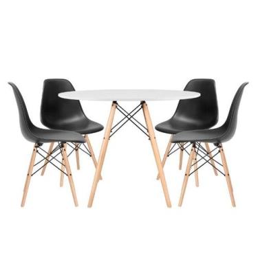 Imagem de Kit - Mesa Redonda Eames 120 Cm Branco + 4 Cadeiras Eiffel Dsw Preto -