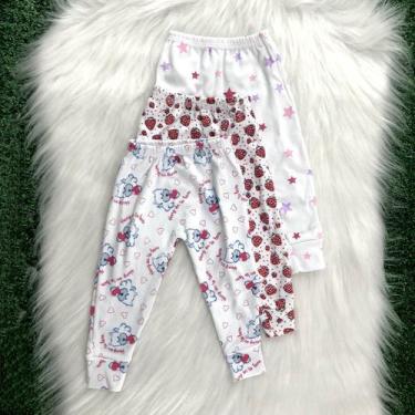 Imagem de Kit 3 Calças Mijão Bebê Menina: Estampas Adoráveis do Tamanho RN ao G 