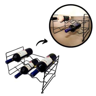 Imagem de Mini Adega Vinho Aramado Suporte para 8 garrafas 750ml Preto Reforçado