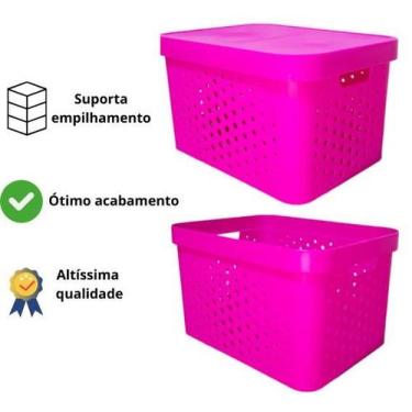 Imagem de Caixa organizadora grande 17 litros pink qualidade resistente com tamp