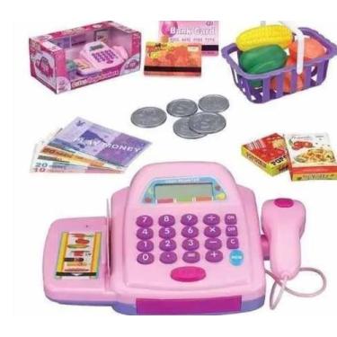 Imagem de Caixa Registradora Infantil com Acessórios Luz e Som Cor: Rosa. - toys