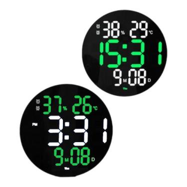 Imagem de Relógio digital de LED para parede ou mesa redondo grande com controle