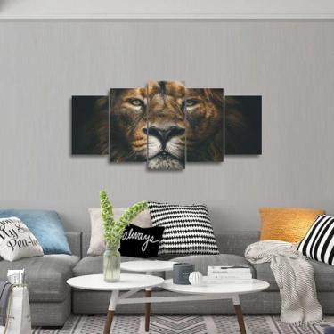 Imagem de Quadro Leão Selvagem Mosaico Para Sala Quarto 5 Peças - Wall frame