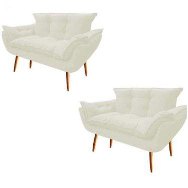 Imagem de Kit 02 Namoradeira  Decorativa  Opala Pés Palito em Madeira 2 Lugares 