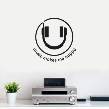 Imagem de Adesivo de Parede Frase Music Makes me Happy - Quartinhos