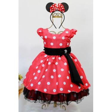 Imagem de Vestido Infantil Vermelho Festa Temática Minnie Poa E Tiara - pingo de