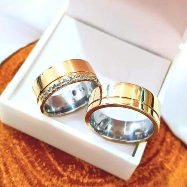 Imagem de Par de Alianças de 8mm em Moeda antiga Para Casamento Com Pedras Legít