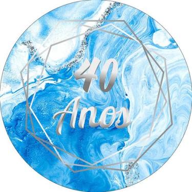 Imagem de Painel De Festa Redondo 1,50x1,50 - Idade Efeito Marmorizado Azul Com 